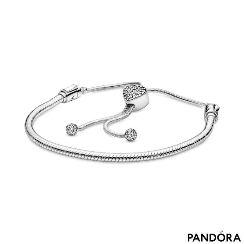 Brățară glisantă tip lanț clasic cu sistem de prindere în formă de inimă,  cu țintuire tip pavé Pandora Moments | PANDORA